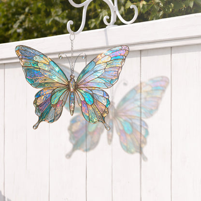 Iridescent Butterfly Stained Glass Suncatcher, Colorful Window Hanging, Aesthetic Sun Catcher, Garden Decor, Gift For Mom Grandma