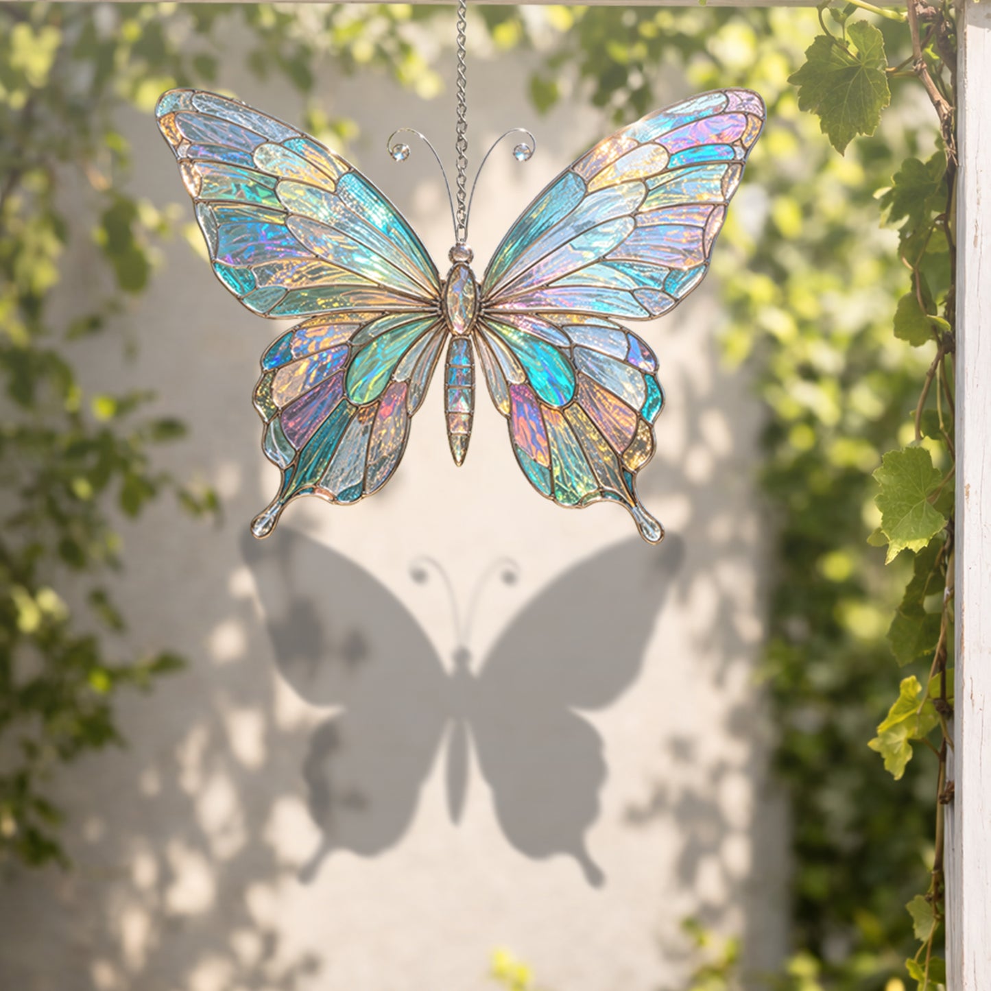 Iridescent Butterfly Stained Glass Suncatcher, Colorful Window Hanging, Aesthetic Sun Catcher, Garden Decor, Gift For Mom Grandma