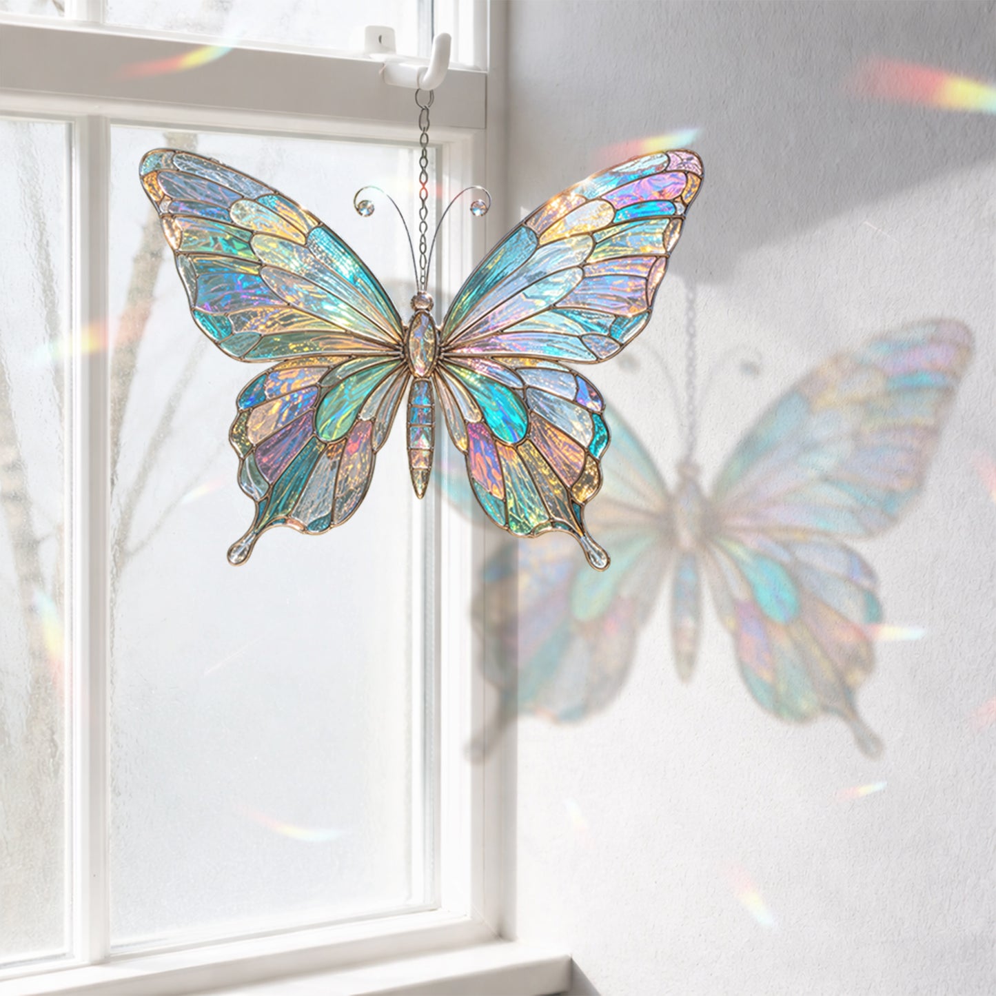 Iridescent Butterfly Stained Glass Suncatcher, Colorful Window Hanging, Aesthetic Sun Catcher, Garden Decor, Gift For Mom Grandma