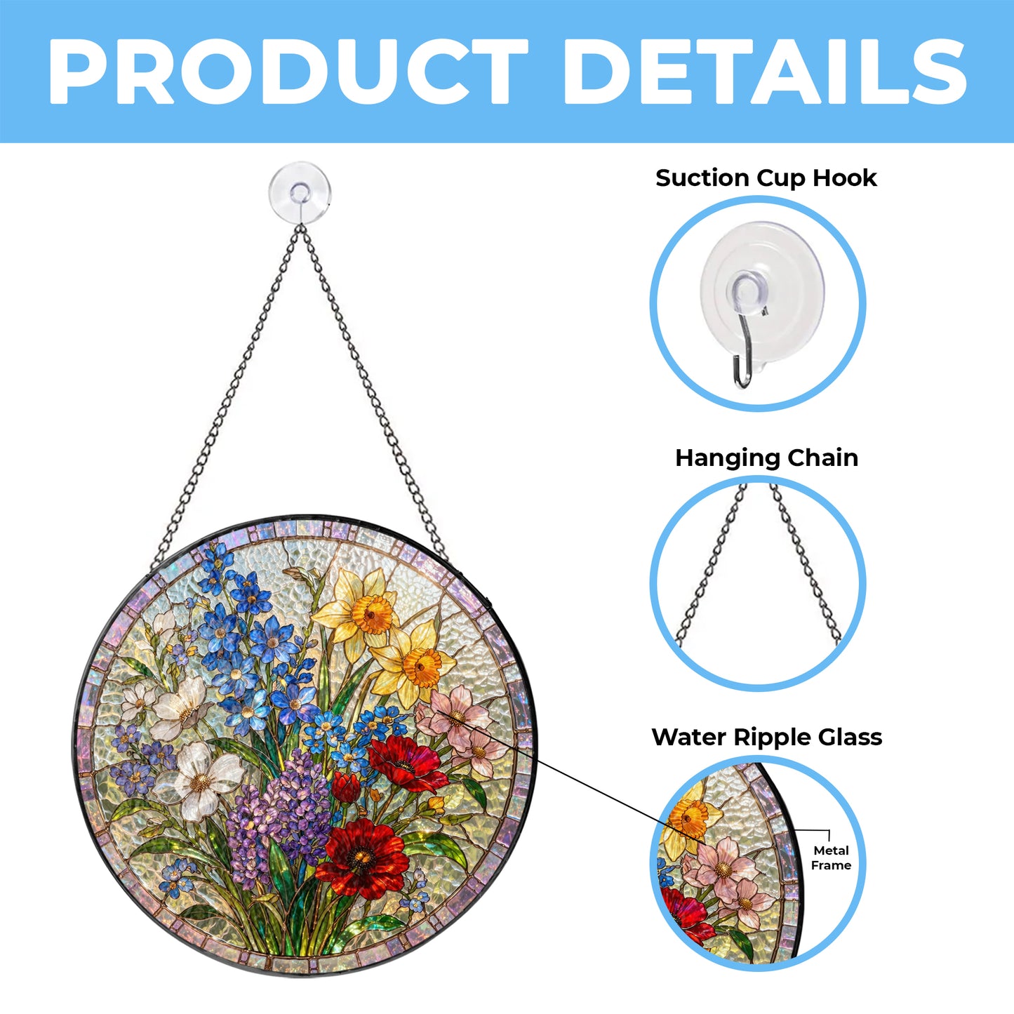 Personalized Birth Flower Stained Glass Suncatcher with 3D Raised Detail, Family Bouquet Window Hanging, Mothers Day Gift for Mom or Grandma