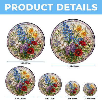 Personalized Birth Flower Stained Glass Suncatcher with 3D Raised Detail, Family Bouquet Window Hanging, Mothers Day Gift for Mom or Grandma