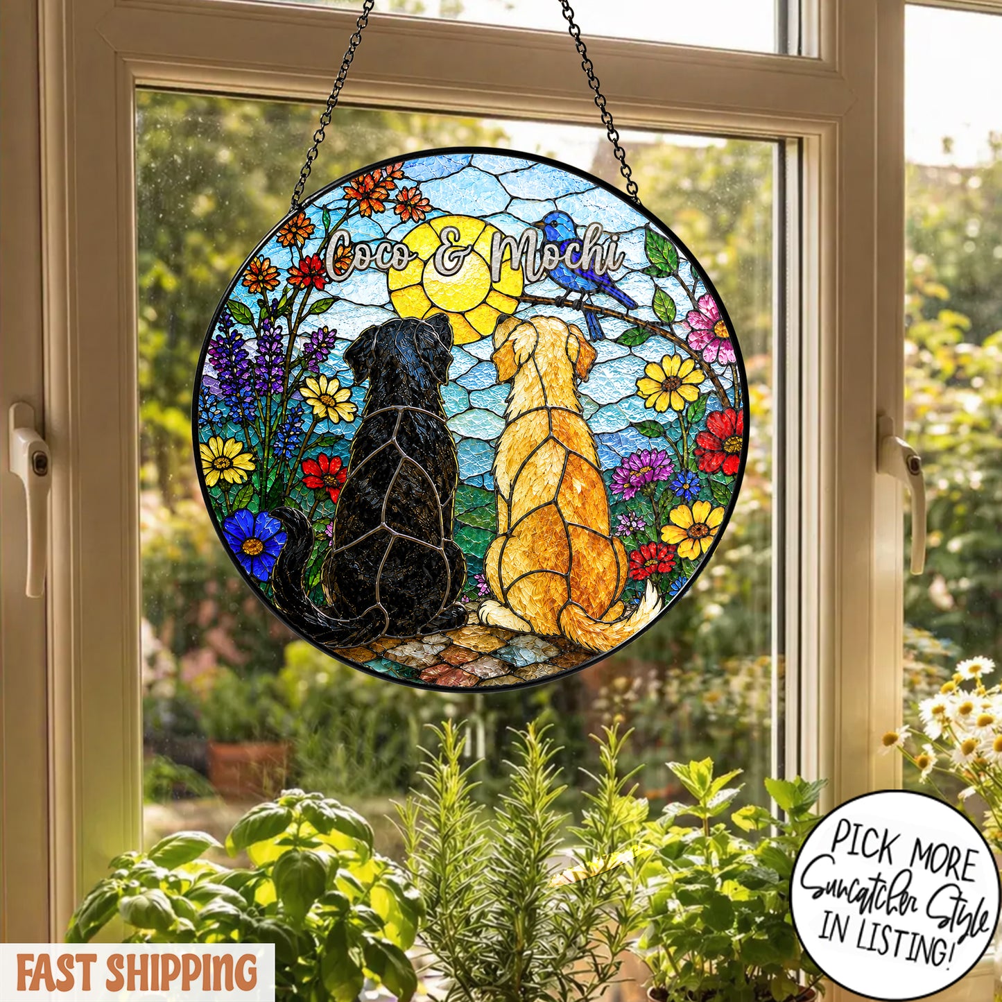 Custom Pet Stained Glass Suncatcher, Personalized Dog Cat Memorial Gift, Custom Pet Portrait Window Hanging, Pet Lover Decor