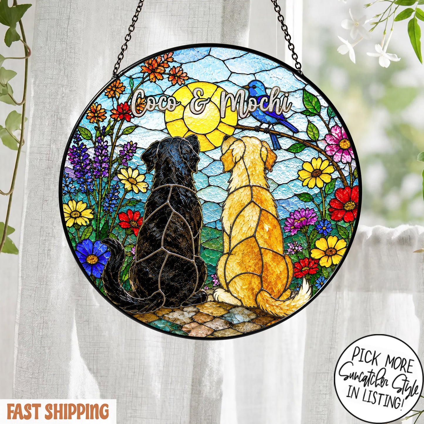 Custom Pet Stained Glass Suncatcher, Personalized Dog Cat Memorial Gift, Custom Pet Portrait Window Hanging, Pet Lover Decor