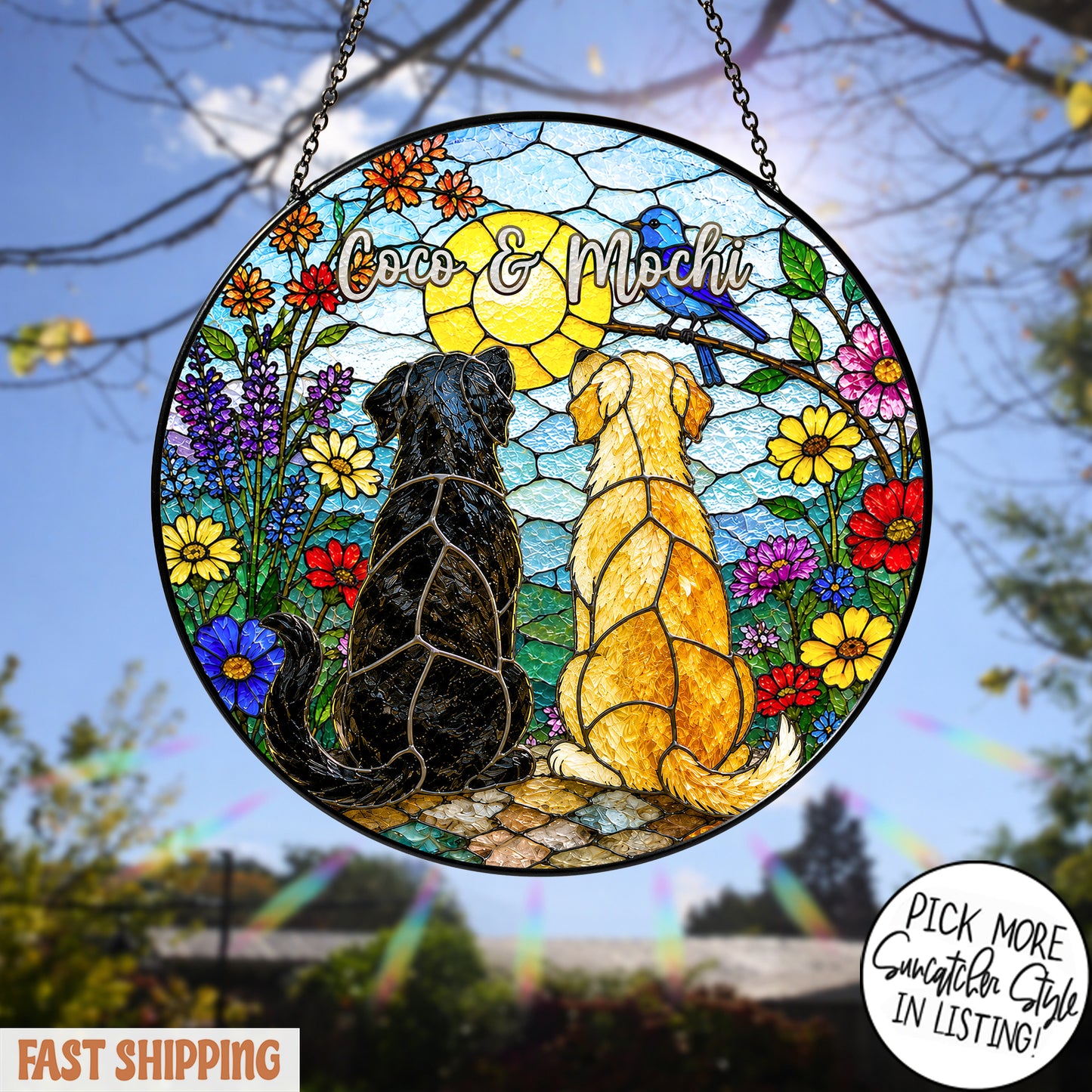 Custom Pet Stained Glass Suncatcher, Personalized Dog Cat Memorial Gift, Custom Pet Portrait Window Hanging, Pet Lover Decor