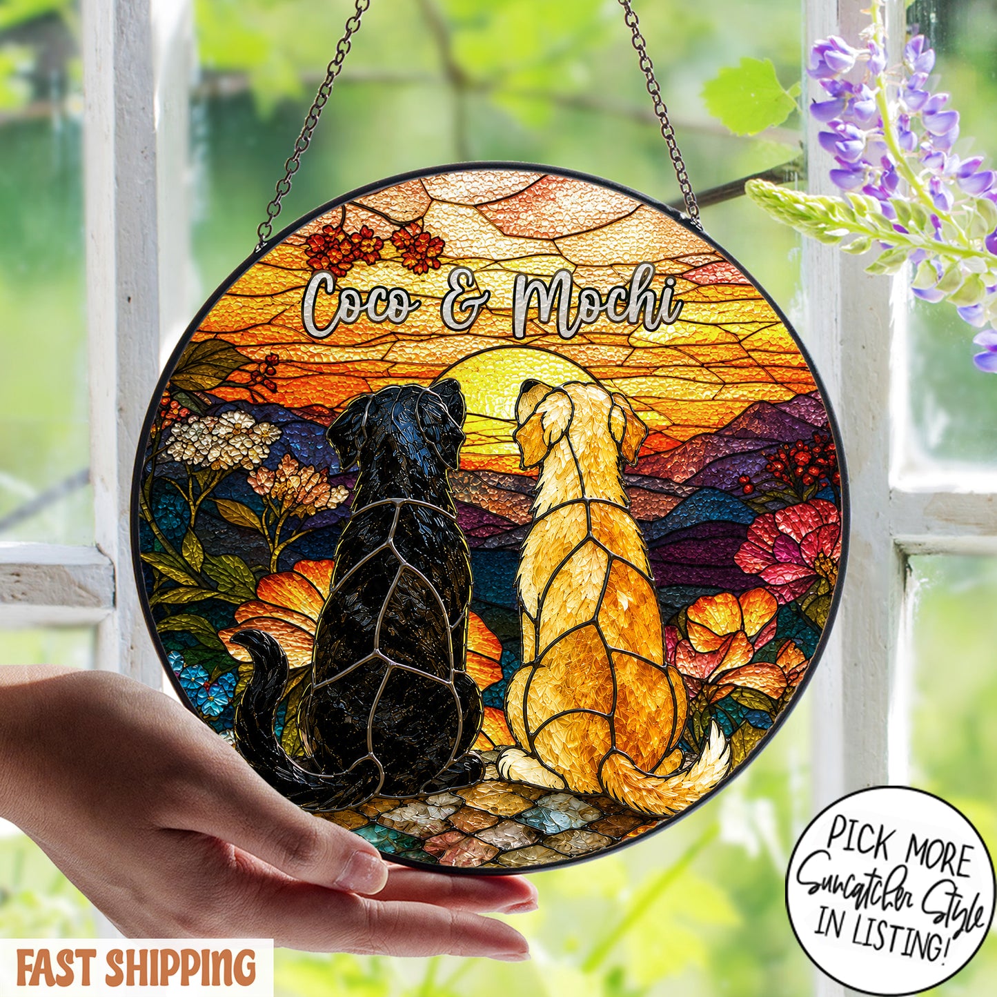 Custom Pet Stained Glass Suncatcher, Personalized Dog Cat Memorial Gift, Custom Pet Portrait Window Hanging, Pet Lover Decor