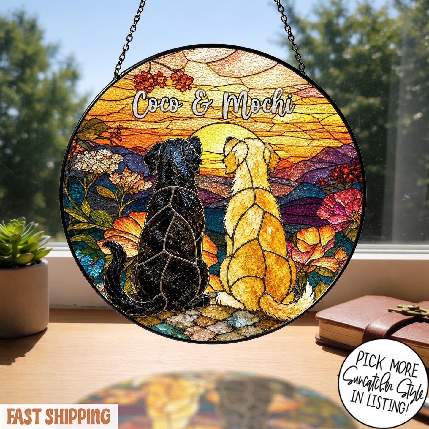 Custom Pet Stained Glass Suncatcher, Personalized Dog Cat Memorial Gift, Custom Pet Portrait Window Hanging, Pet Lover Decor
