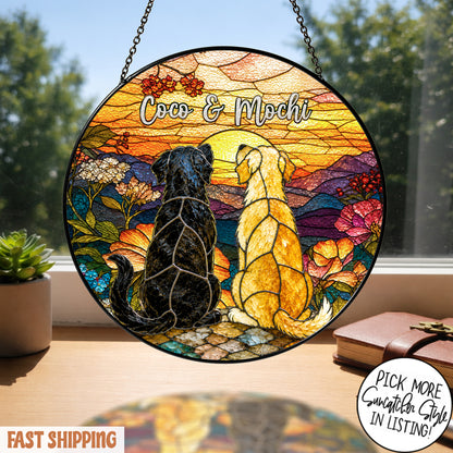 Custom Pet Stained Glass Suncatcher, Personalized Dog Cat Memorial Gift, Custom Pet Portrait Window Hanging, Pet Lover Decor