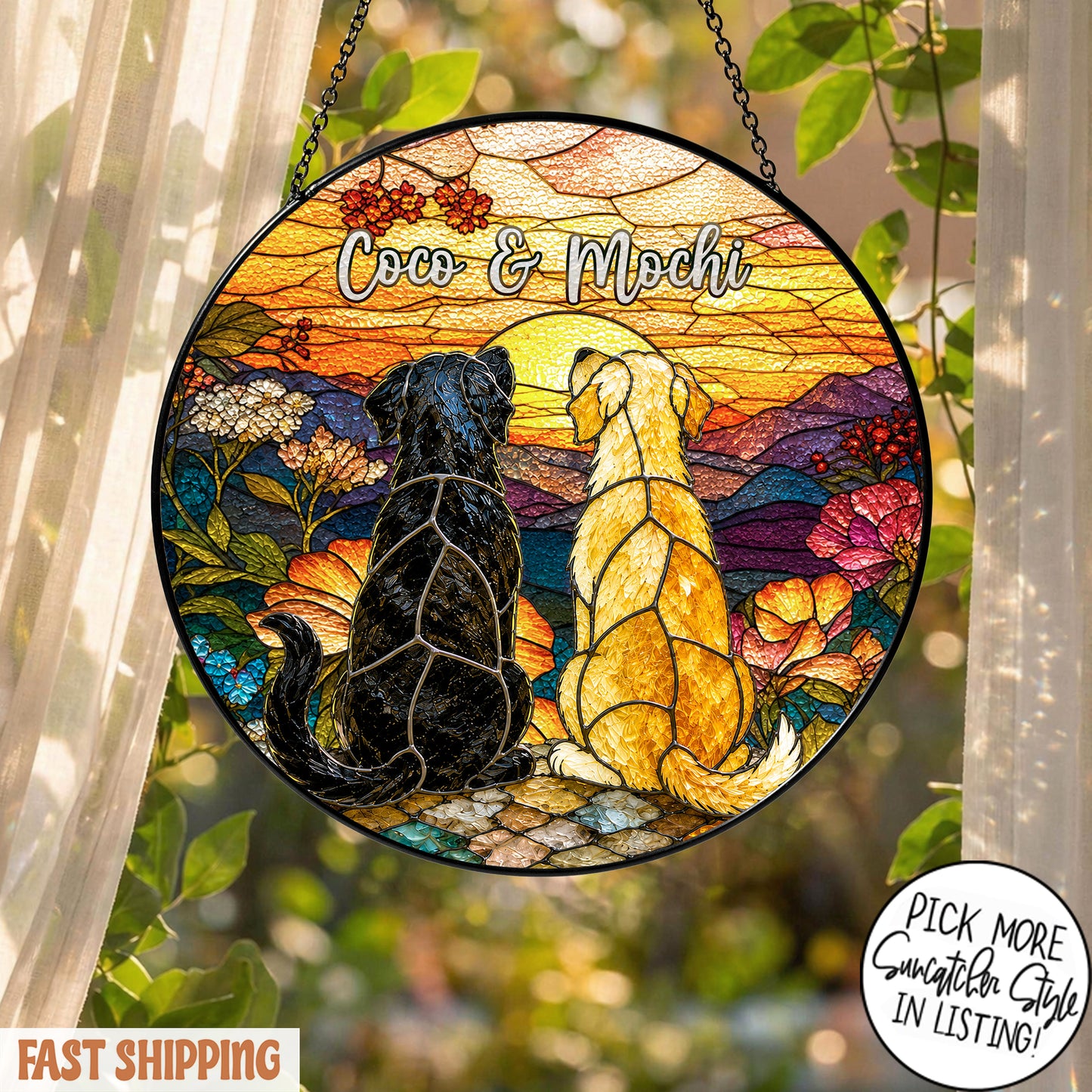 Custom Pet Stained Glass Suncatcher, Personalized Dog Cat Memorial Gift, Custom Pet Portrait Window Hanging, Pet Lover Decor