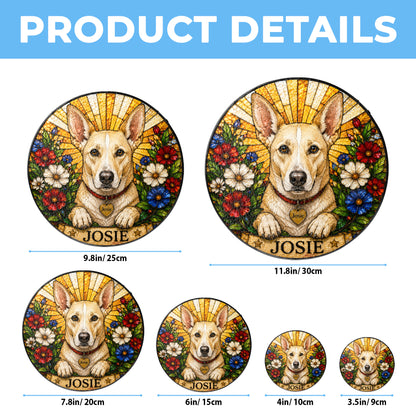 Personalized Dog Suncatcher, Custom Pet Name Stained Glass Window Hanging, Floral Pet Portrait Decor, Dog Lover Gift