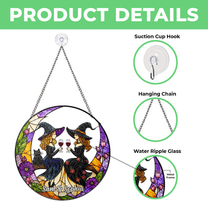 Custom Witch Best Friend Suncatcher, Personalized Witch Sisters Window Hanging, Witchy Wine Gift, Halloween Friendship Decor