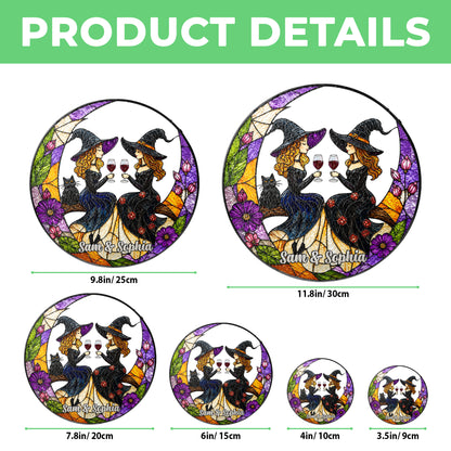 Custom Witch Best Friend Suncatcher, Personalized Witch Sisters Window Hanging, Witchy Wine Gift, Halloween Friendship Decor