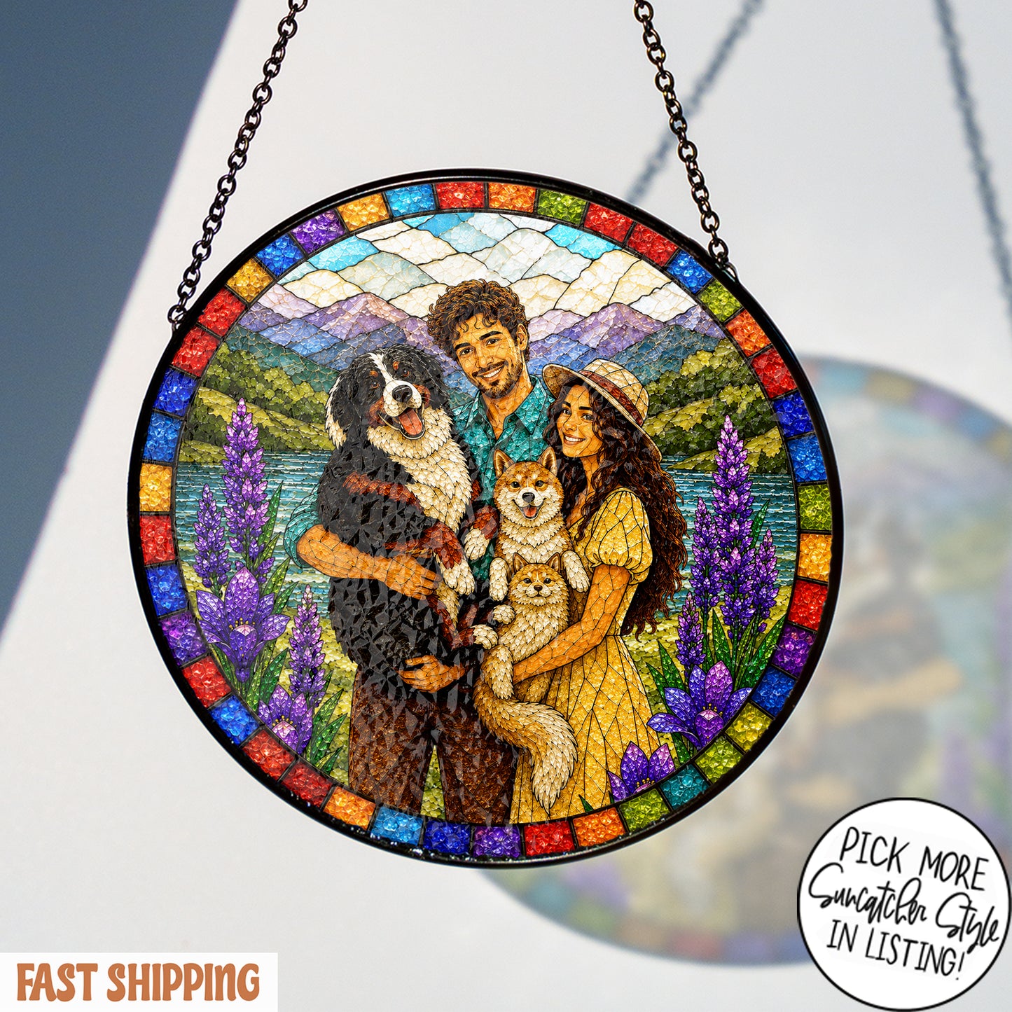 Custom Family Portrait Stained Glass Suncatcher, Personalized Photo Window Hanging, Custom Family Photo Gift, Memorial Keepsake