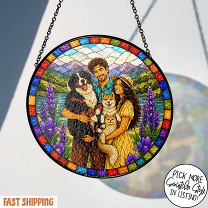 Custom Family Portrait Stained Glass Suncatcher, Personalized Photo Window Hanging, Custom Family Photo Gift, Memorial Keepsake