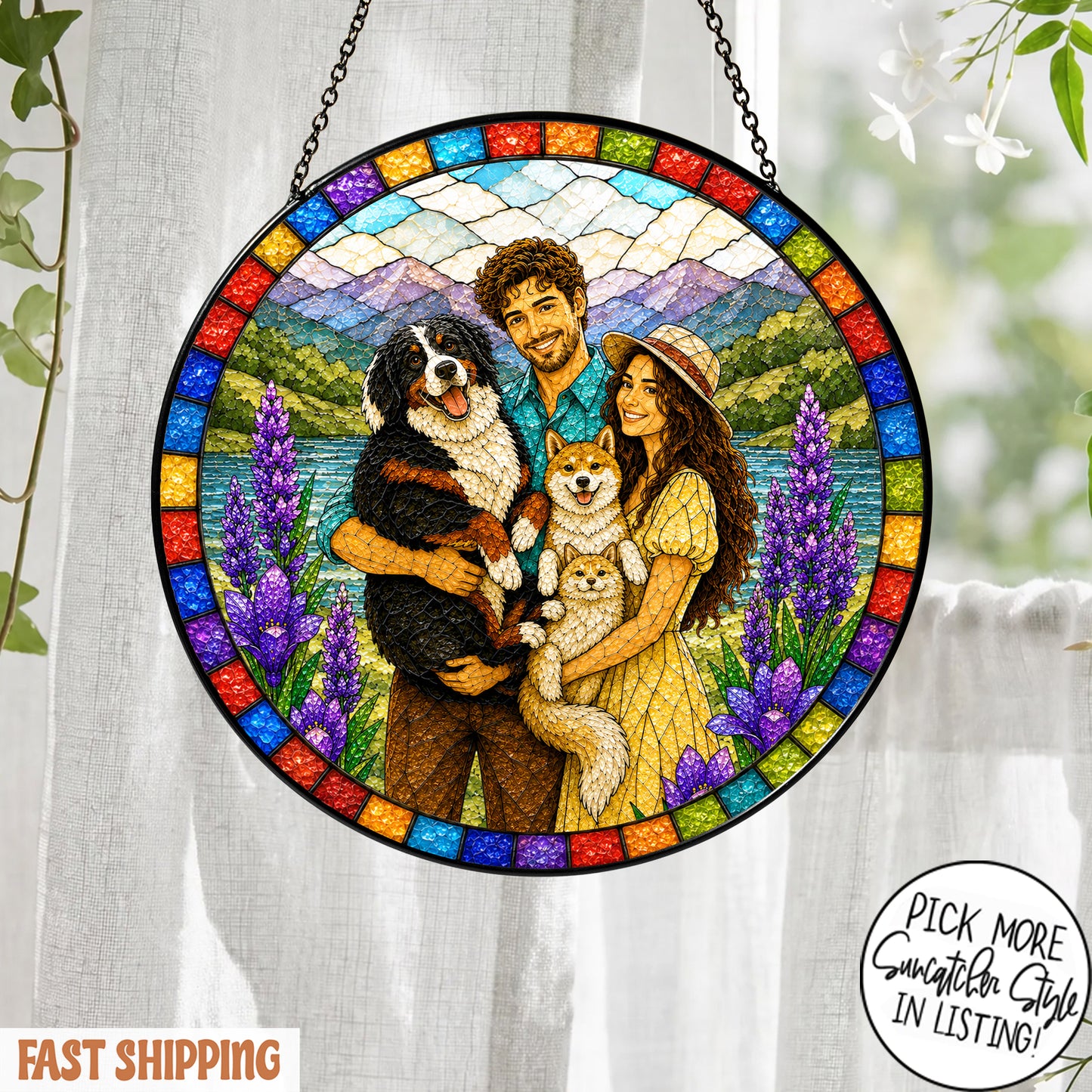 Custom Family Portrait Stained Glass Suncatcher, Personalized Photo Window Hanging, Custom Family Photo Gift, Memorial Keepsake