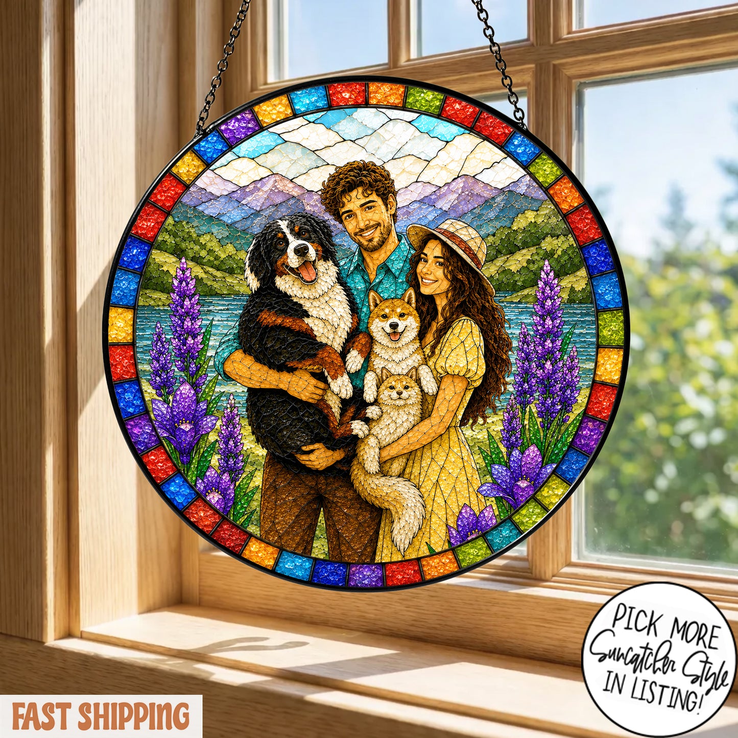 Custom Family Portrait Stained Glass Suncatcher, Personalized Photo Window Hanging, Custom Family Photo Gift, Memorial Keepsake