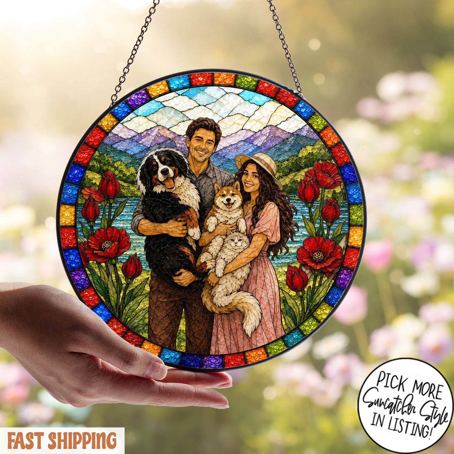 Custom Family Portrait Stained Glass Suncatcher, Personalized Photo Window Hanging, Custom Family Photo Gift, Memorial Keepsake