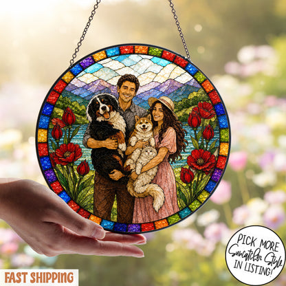 Custom Family Portrait Stained Glass Suncatcher, Personalized Photo Window Hanging, Custom Family Photo Gift, Memorial Keepsake