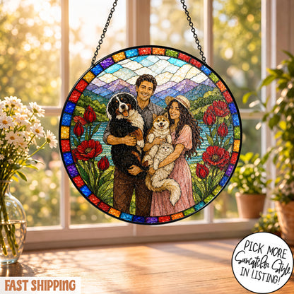 Custom Family Portrait Stained Glass Suncatcher, Personalized Photo Window Hanging, Custom Family Photo Gift, Memorial Keepsake