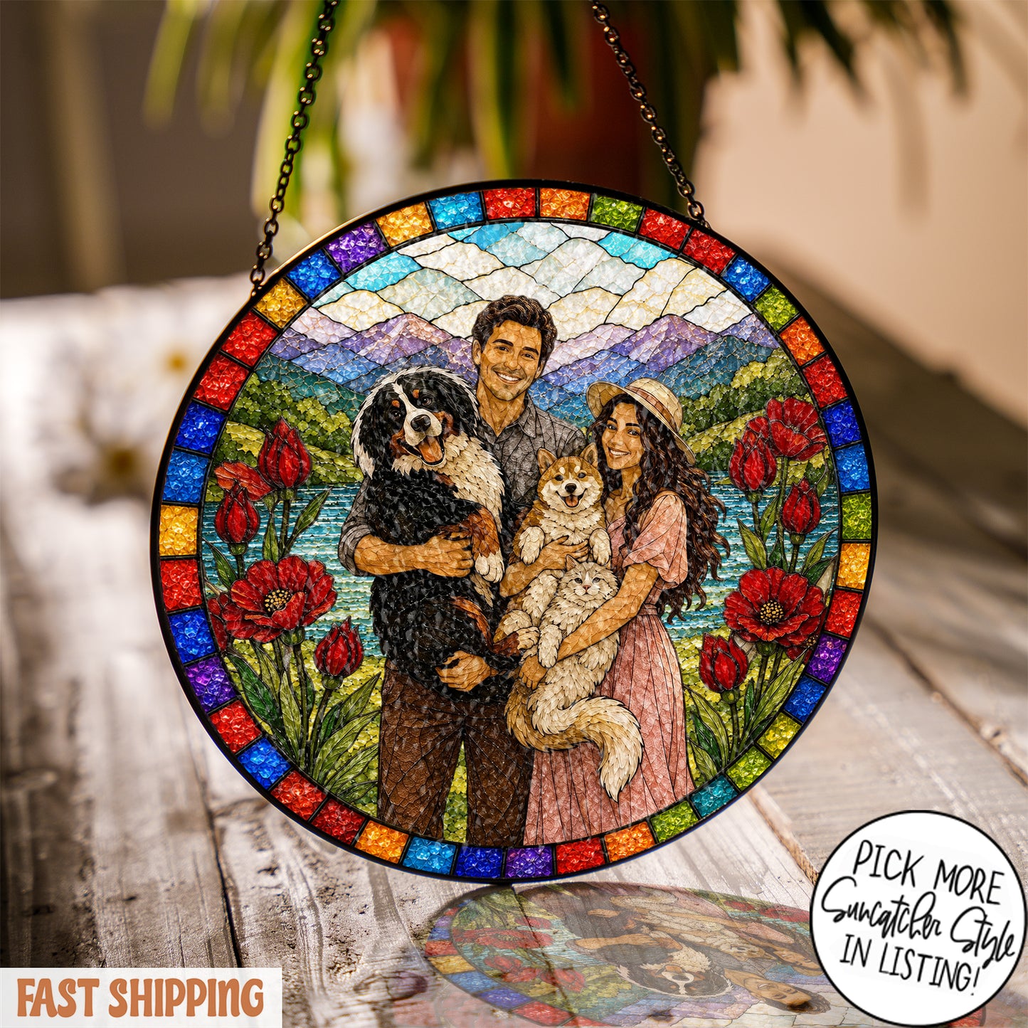Custom Family Portrait Stained Glass Suncatcher, Personalized Photo Window Hanging, Custom Family Photo Gift, Memorial Keepsake