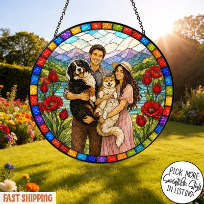Custom Family Portrait Stained Glass Suncatcher, Personalized Photo Window Hanging, Custom Family Photo Gift, Memorial Keepsake