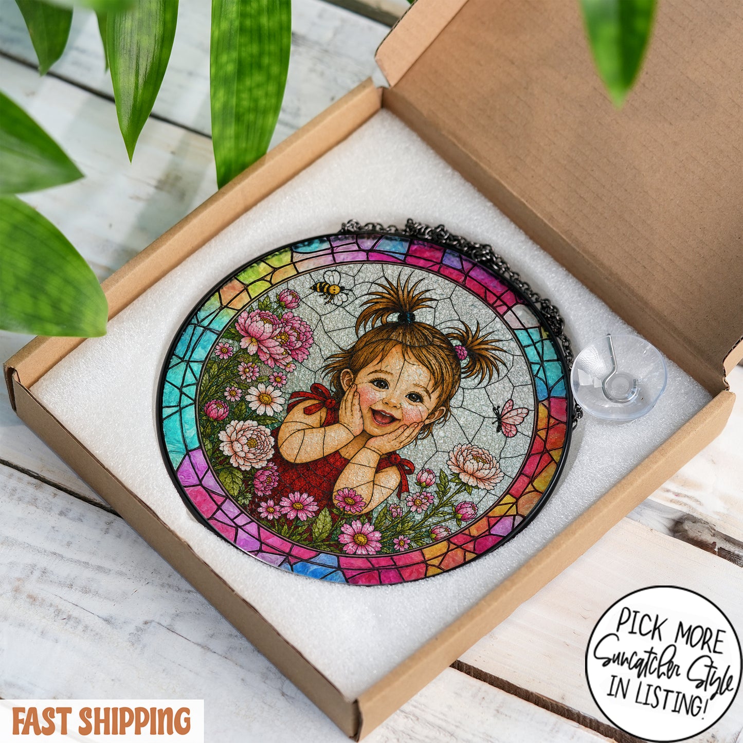 Custom Child Photo Suncatcher, Personalized Stained Glass Portrait from Photo, Kids Photo Window Hanging, Family Gift