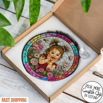 Custom Child Photo Suncatcher, Personalized Stained Glass Portrait from Photo, Kids Photo Window Hanging, Family Gift