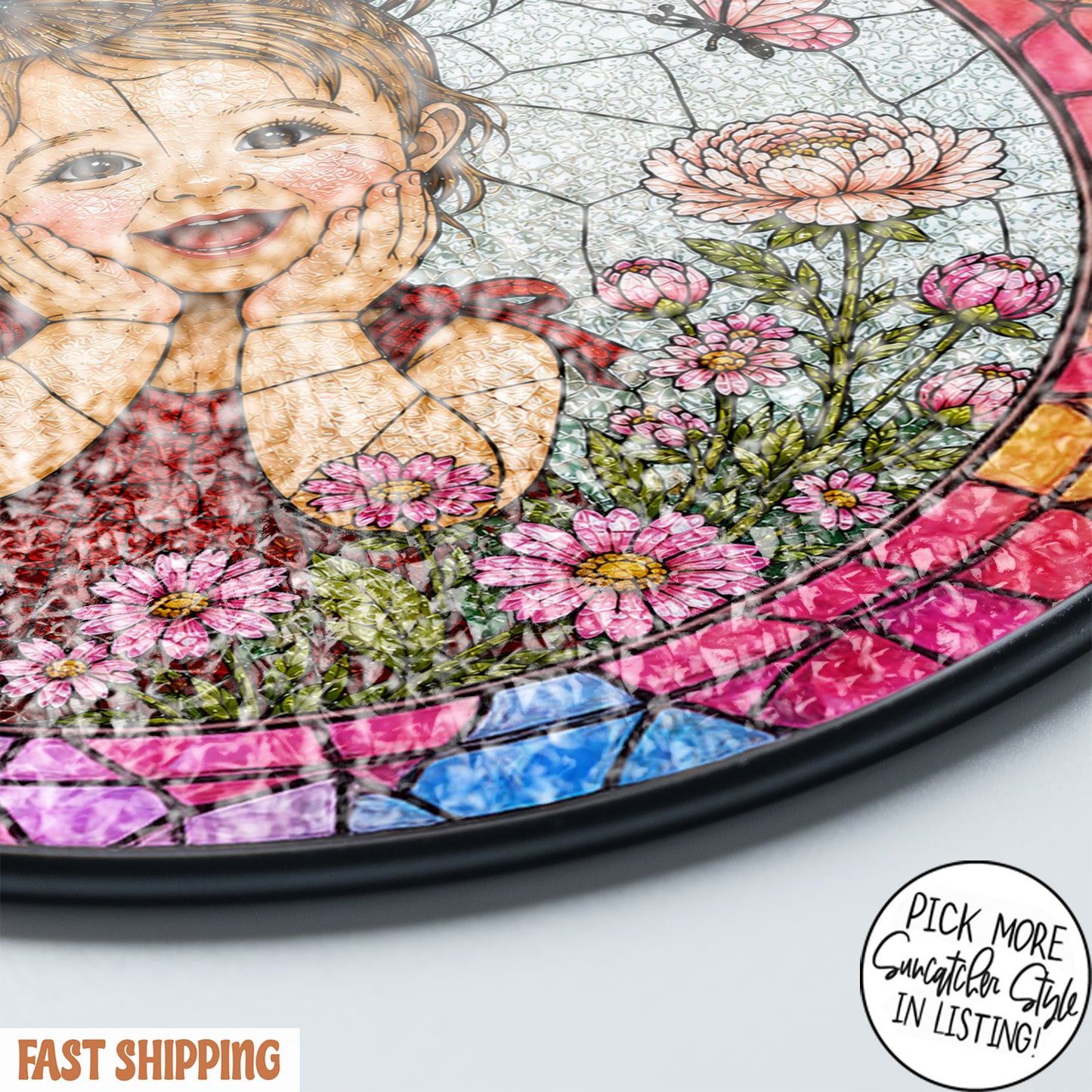 Custom Child Photo Suncatcher, Personalized Stained Glass Portrait from Photo, Kids Photo Window Hanging, Family Gift