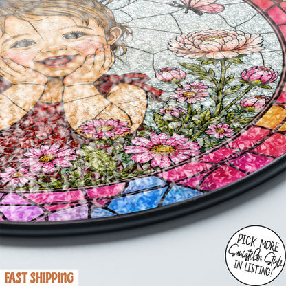 Custom Child Photo Suncatcher, Personalized Stained Glass Portrait from Photo, Kids Photo Window Hanging, Family Gift