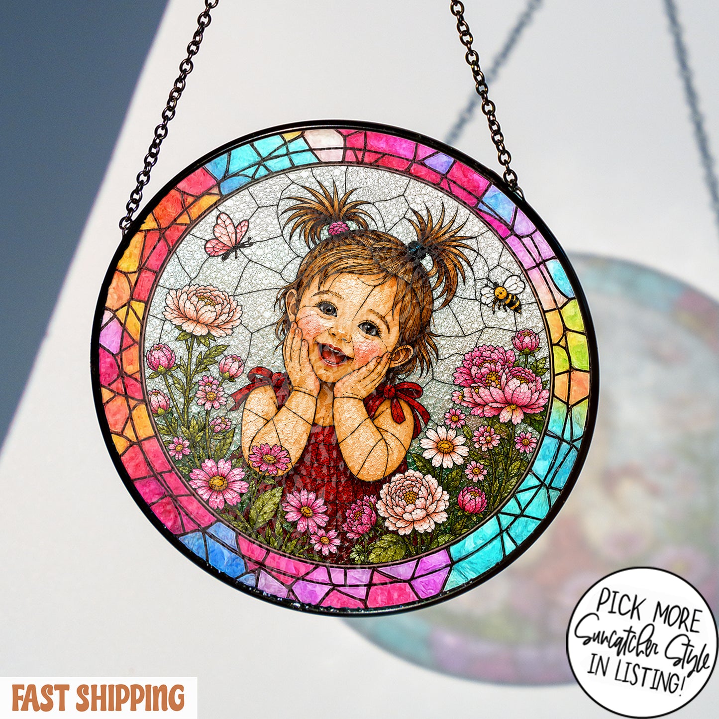 Custom Child Photo Suncatcher, Personalized Stained Glass Portrait from Photo, Kids Photo Window Hanging, Family Gift