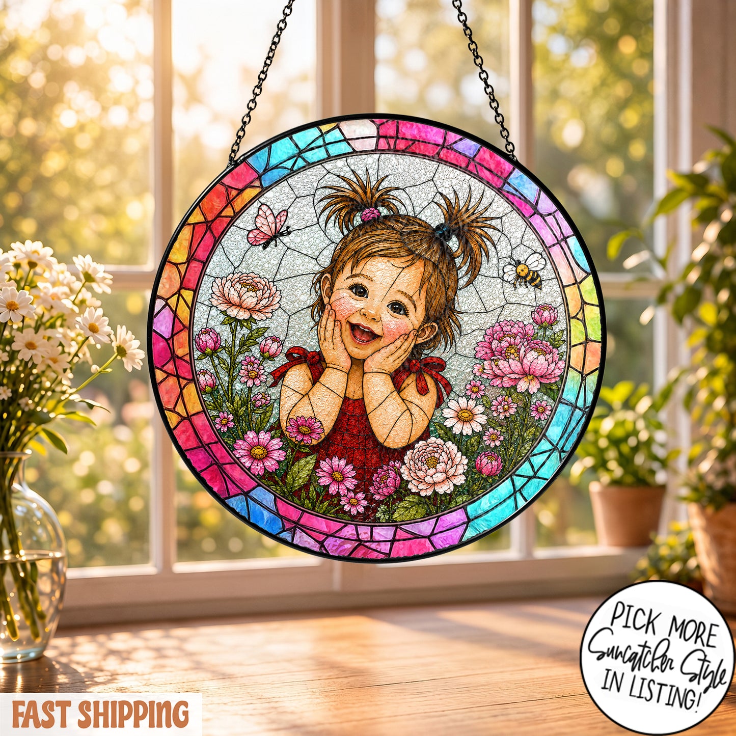 Custom Child Photo Suncatcher, Personalized Stained Glass Portrait from Photo, Kids Photo Window Hanging, Family Gift