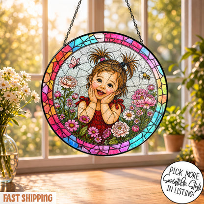 Custom Child Photo Suncatcher, Personalized Stained Glass Portrait from Photo, Kids Photo Window Hanging, Family Gift