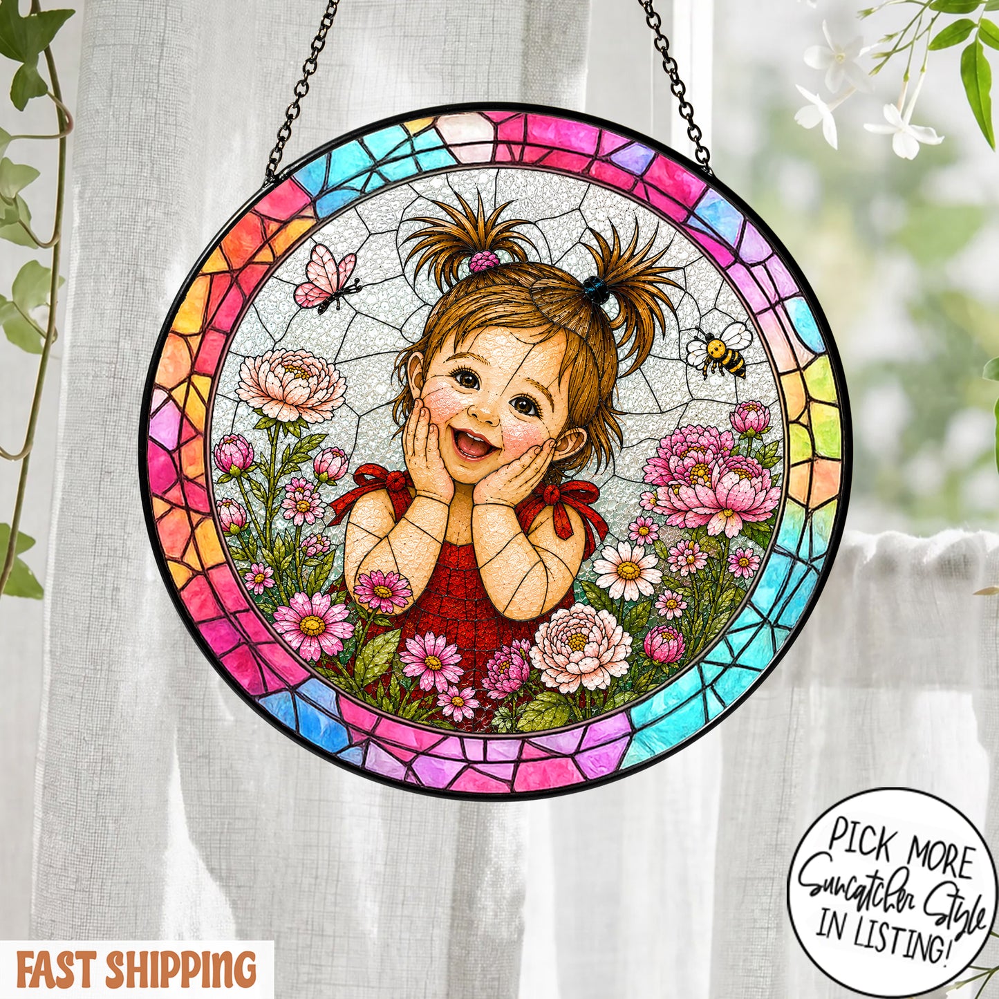 Custom Child Photo Suncatcher, Personalized Stained Glass Portrait from Photo, Kids Photo Window Hanging, Family Gift