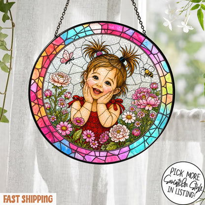 Custom Child Photo Suncatcher, Personalized Stained Glass Portrait from Photo, Kids Photo Window Hanging, Family Gift