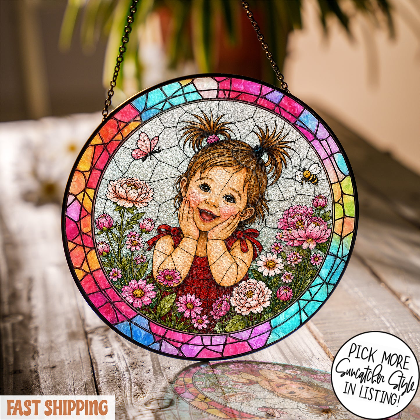 Custom Child Photo Suncatcher, Personalized Stained Glass Portrait from Photo, Kids Photo Window Hanging, Family Gift
