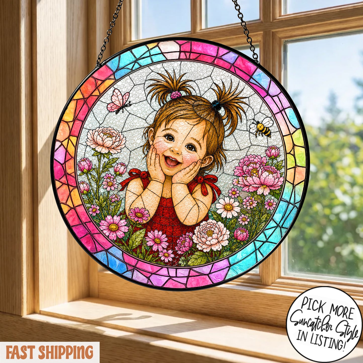 Custom Child Photo Suncatcher, Personalized Stained Glass Portrait from Photo, Kids Photo Window Hanging, Family Gift