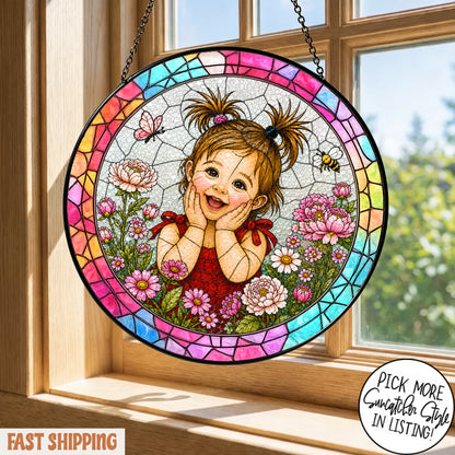 Custom Child Photo Suncatcher, Personalized Stained Glass Portrait from Photo, Kids Photo Window Hanging, Family Gift