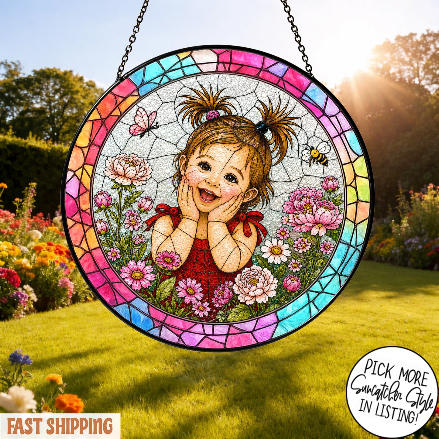 Custom Child Photo Suncatcher, Personalized Stained Glass Portrait from Photo, Kids Photo Window Hanging, Family Gift