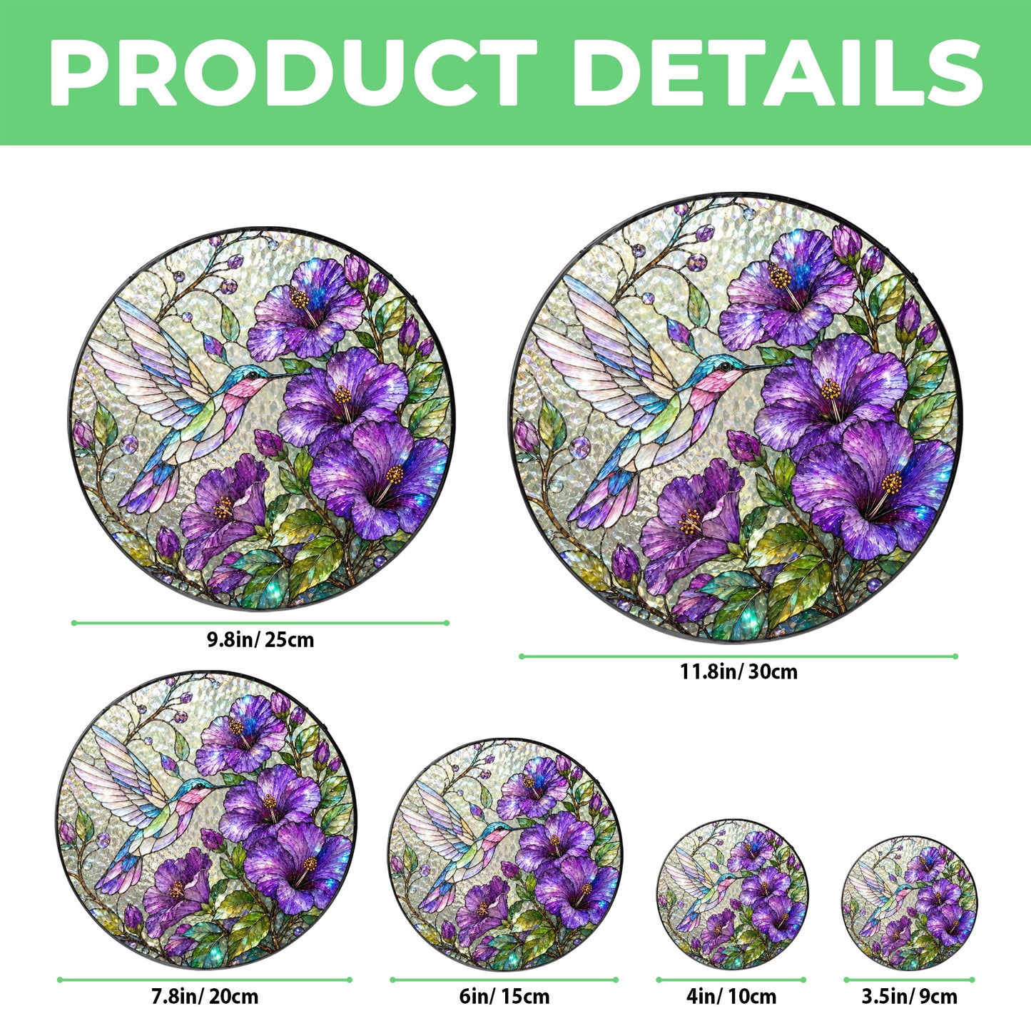 Hummingbird Hibiscus Stained Glass Suncatcher, Purple Floral Window Hanging, Bird Lover Sun Catcher Decor, Garden Gift for Mom