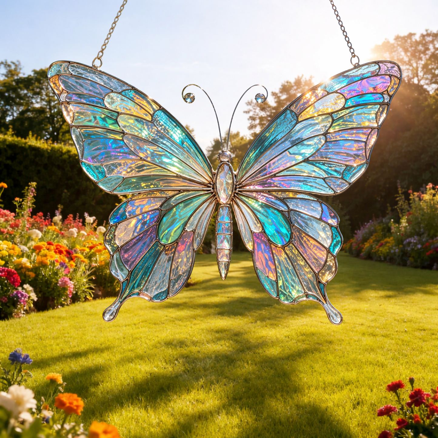 Iridescent Butterfly Stained Glass Suncatcher, Colorful Window Hanging, Aesthetic Sun Catcher, Garden Decor, Gift For Mom Grandma