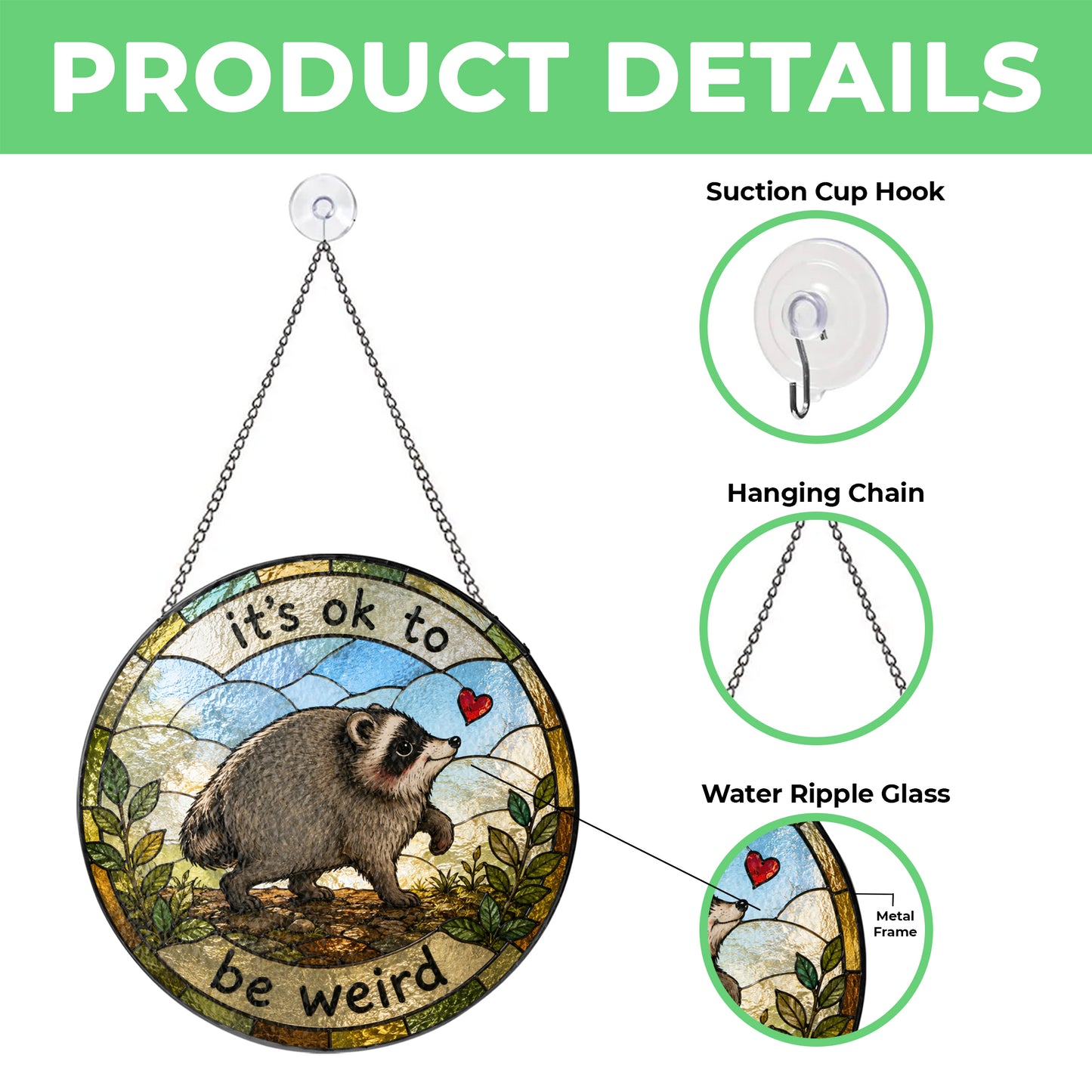 Jimothy Raccoon Stained Glass Suncatcher, Seattle Wildlife Decor, Raccoon meme Ornament, Gift for Animal Lover Home Decor