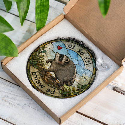 Jimothy Raccoon Stained Glass Suncatcher, Seattle Wildlife Decor, Raccoon meme Ornament, Gift for Animal Lover Home Decor