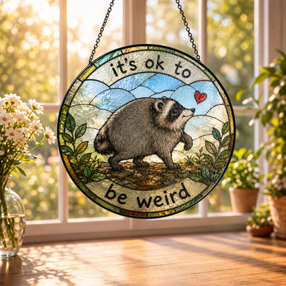 Jimothy Raccoon Stained Glass Suncatcher, Seattle Wildlife Decor, Raccoon meme Ornament, Gift for Animal Lover Home Decor