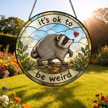 Jimothy Raccoon Stained Glass Suncatcher, Seattle Wildlife Decor, Raccoon meme Ornament, Gift for Animal Lover Home Decor