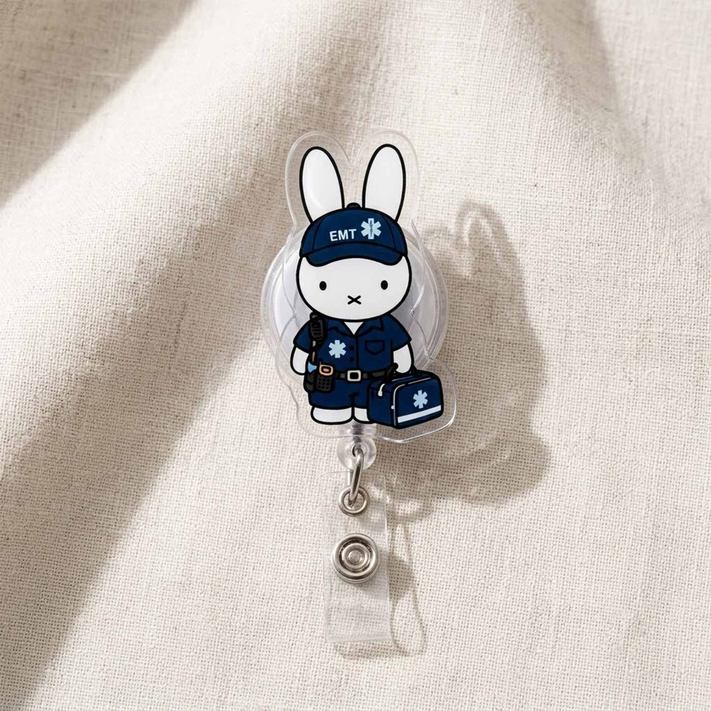 Cute Bunny Medical Badge Reel Set, EMT RN Doctor Ultrasound Nurse Retractable ID Holder, Healthcare Badge Clip Gift