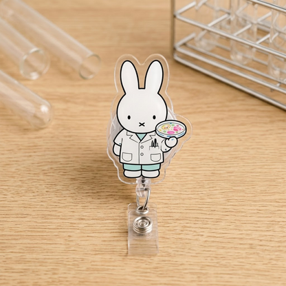Cute Bunny Medical Badge Reel Set, EMT RN Doctor Ultrasound Nurse Retractable ID Holder, Healthcare Badge Clip Gift