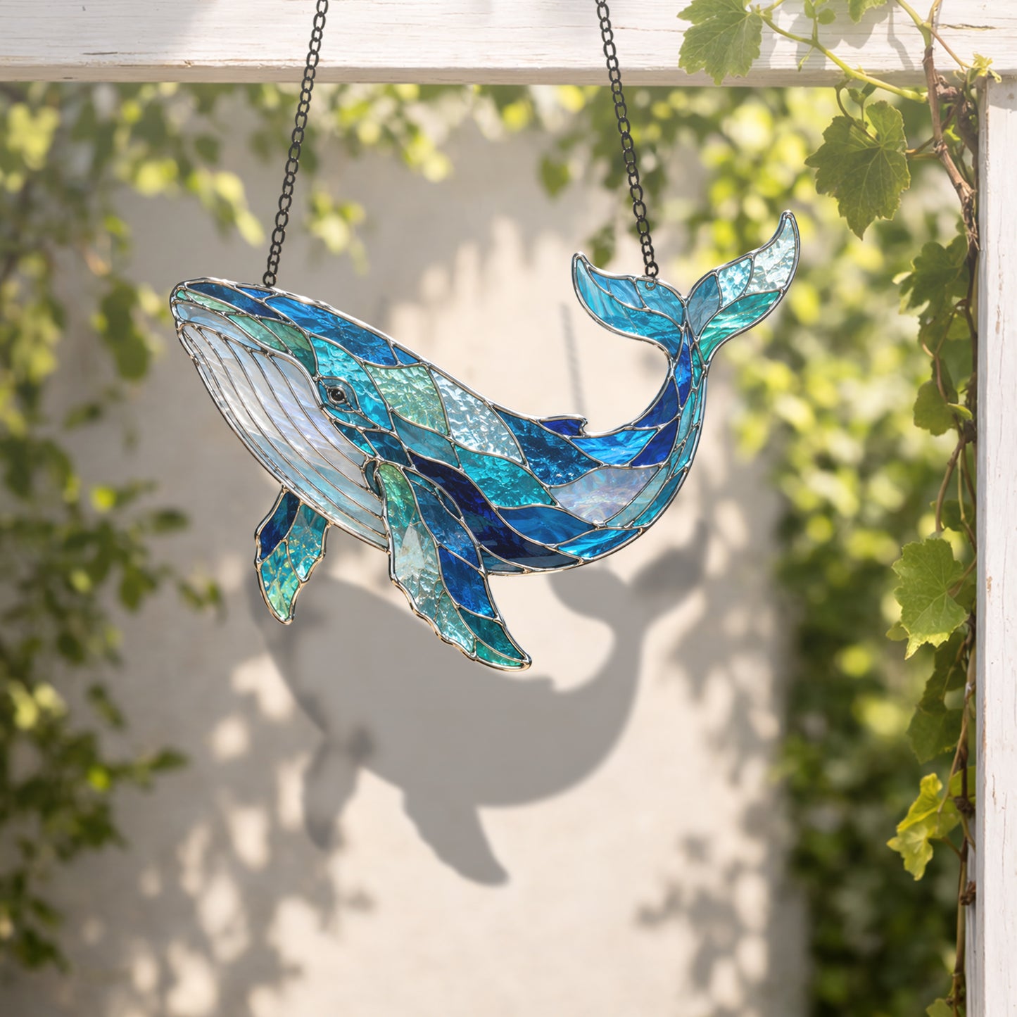 Whale Suncatcher, Blue Stained Glass Window Hanging, Ocean Coastal Decor, Humpback Whale Gift, Sea Lover Sun Catcher