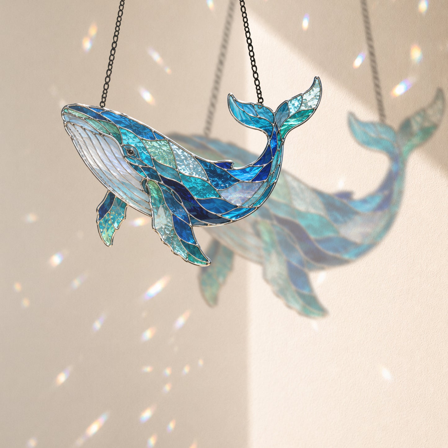 Whale Suncatcher, Blue Stained Glass Window Hanging, Ocean Coastal Decor, Humpback Whale Gift, Sea Lover Sun Catcher