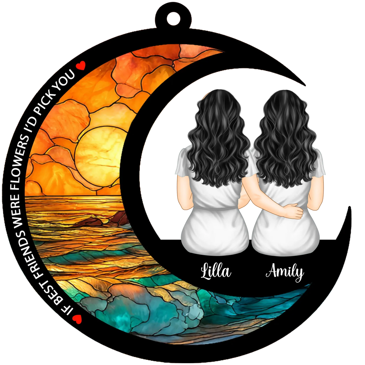 Personalized Best Friends On The Moon Window Hanging Suncatcher, Long Distance Gifts, Gifts For Besties