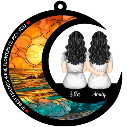 Personalized Best Friends On The Moon Window Hanging Suncatcher, Long Distance Gifts, Gifts For Besties