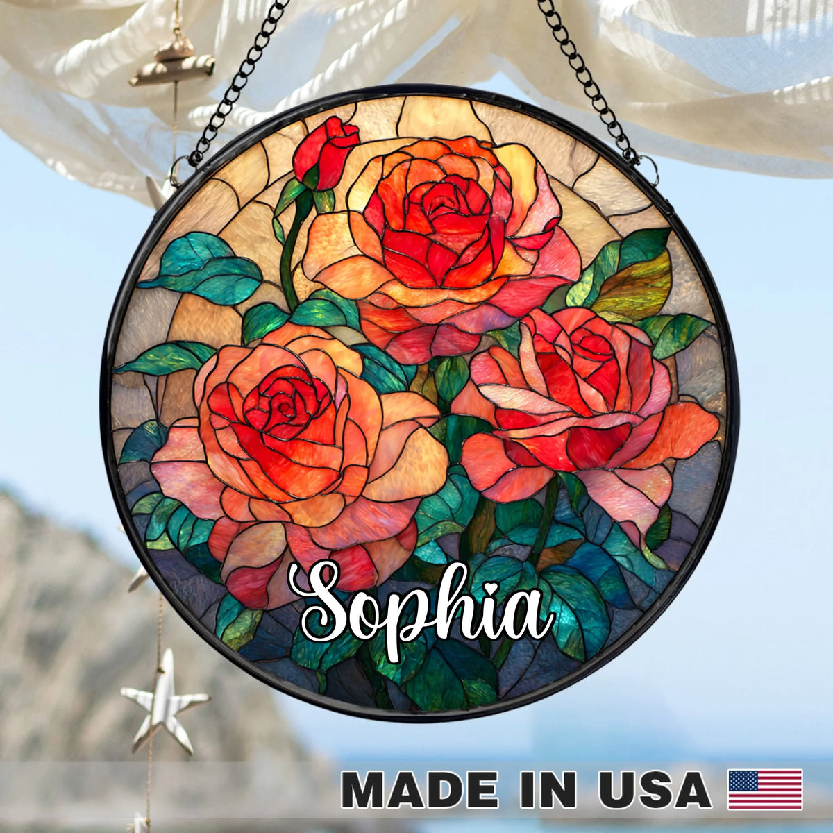 Custom Birth Flower Suncatcher, 12 Month Flower Stained Glass Window Hanging, Personalized Birthday Floral Gift